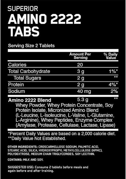 Optimum Nutrition Amino 2222 Tabs – Full Amino Acid Spectrum – 160 Tablets (80 Servings)