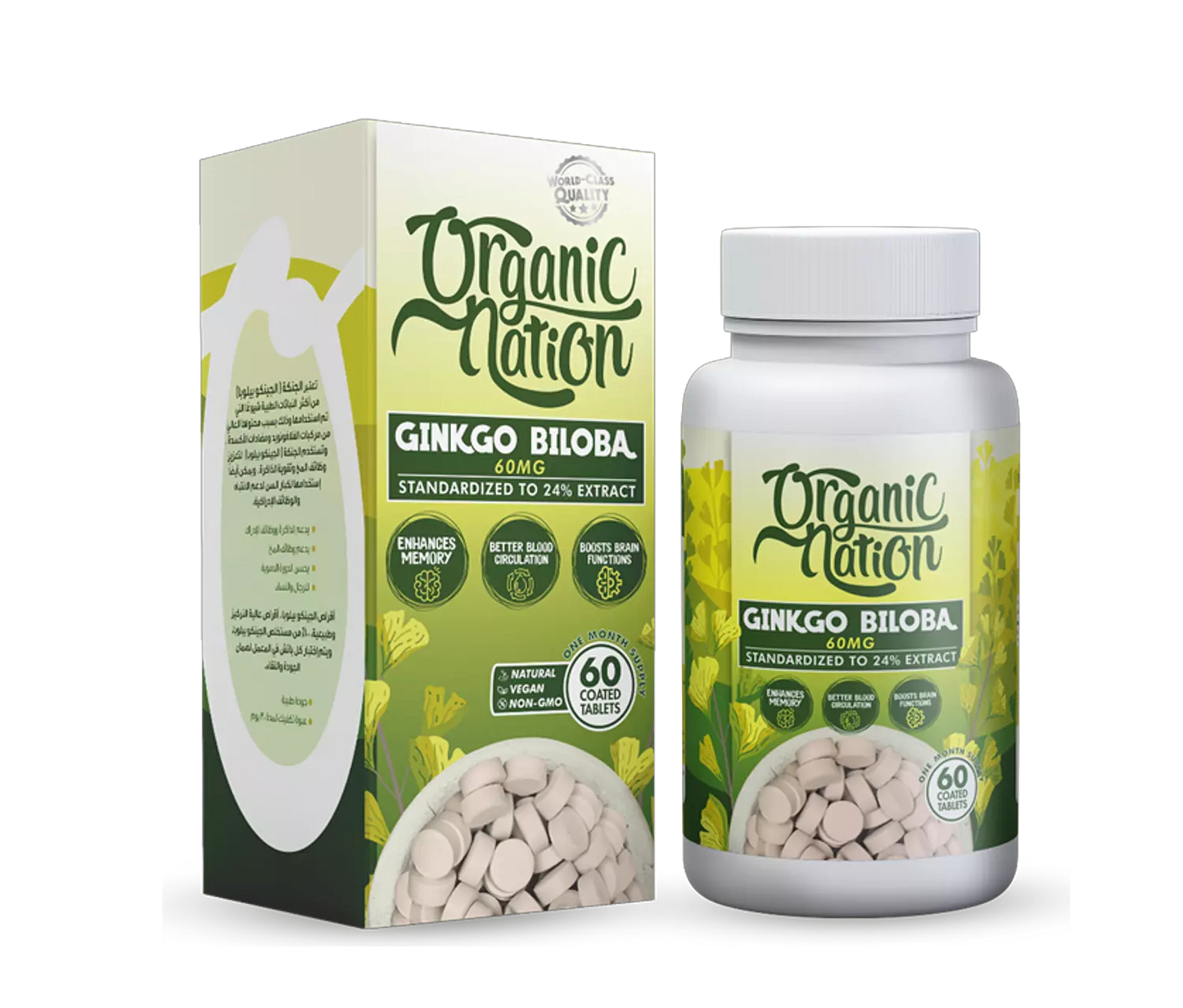 Organic Nation Ginkgo Biloba 60MG-60Serv.-60Coated Tablets