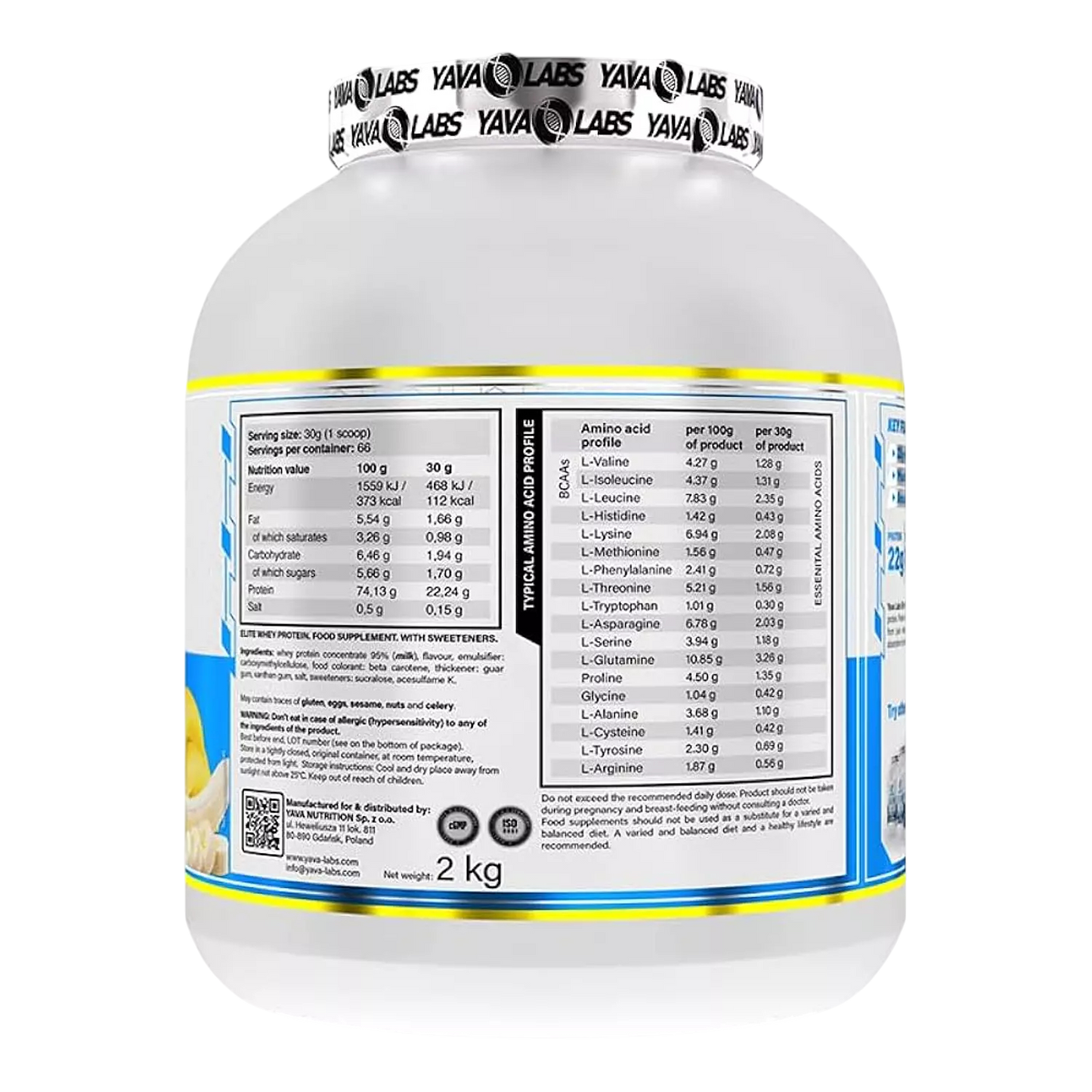 Yava Labs Whey Protein 2kg – High Quality Protein for Muscle Growth & Recovery (66 Servings)