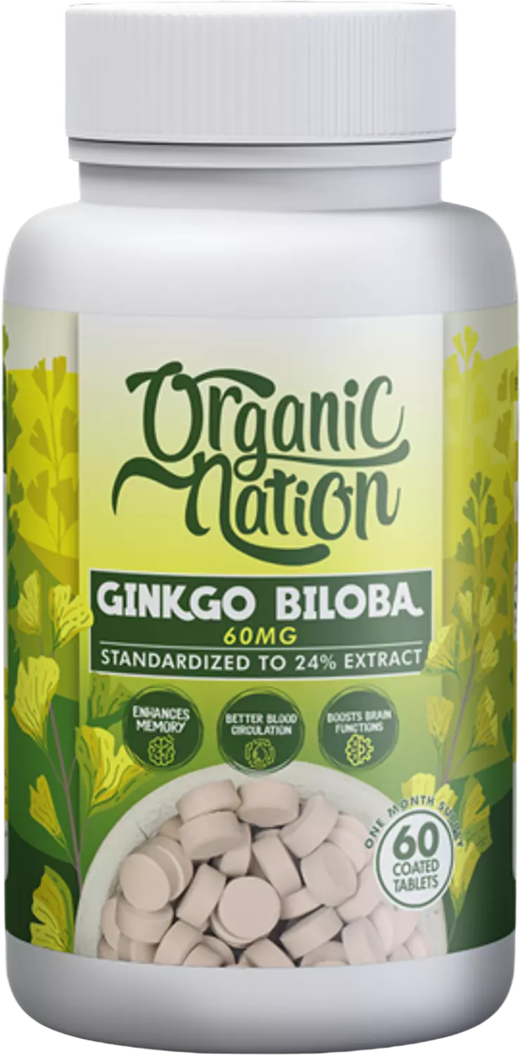 Organic Nation Ginkgo Biloba 60MG-60Serv.-60Coated Tablets